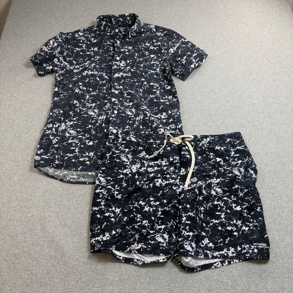 Saturdays New York City Shirt Swim Short Men Small 31 Blue Paint Splatter Cruise